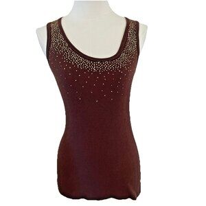 Vintage Sequin Tank Top Women's Medium Brown Fitted Ribbed Fairy Grunge 90s Y2K
